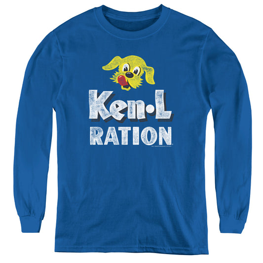 Ken L Ration Distressed Logo Long Sleeve Kids Youth T Shirt Royal Blue