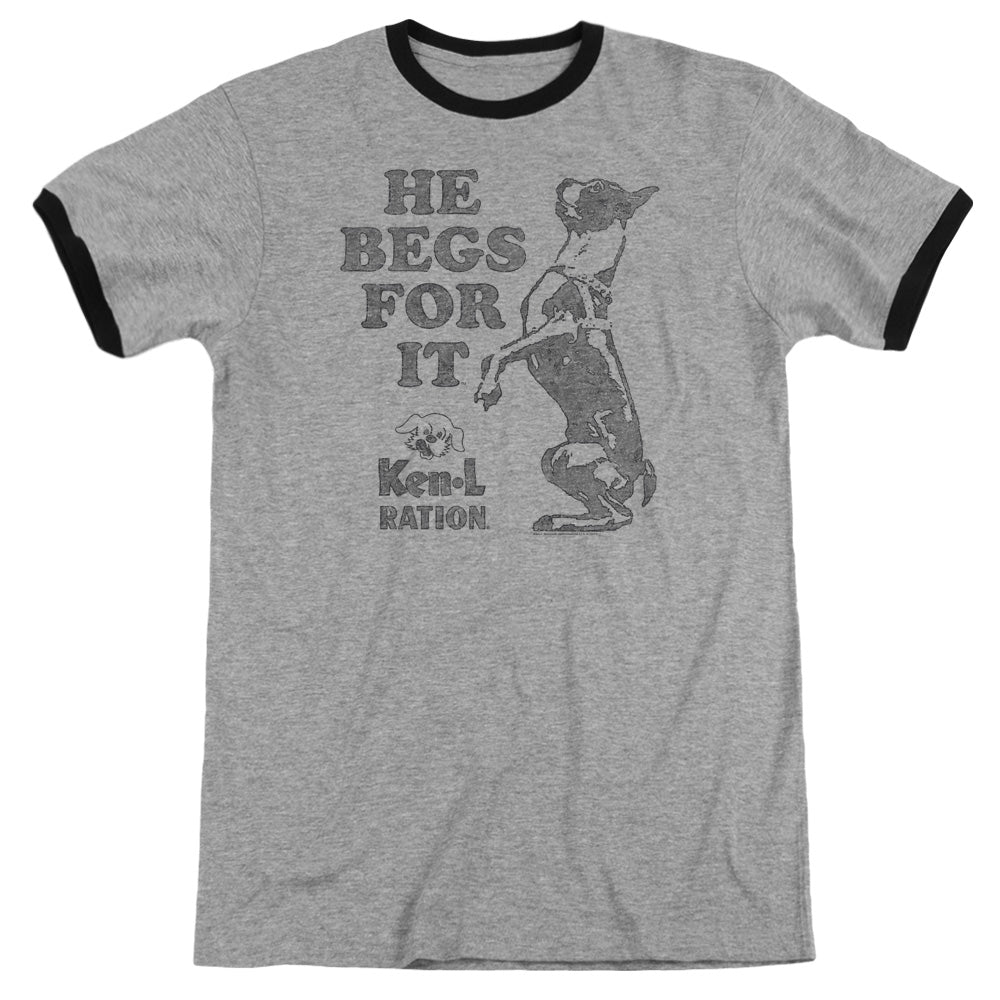 Ken L Ration Begs Heather Ringer Mens T Shirt Heather Black