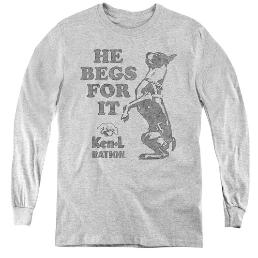 Ken L Ration Begs Long Sleeve Kids Youth T Shirt Athletic Heather