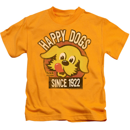 Ken L Ration Happy Dogs Juvenile Kids Youth T Shirt Gold