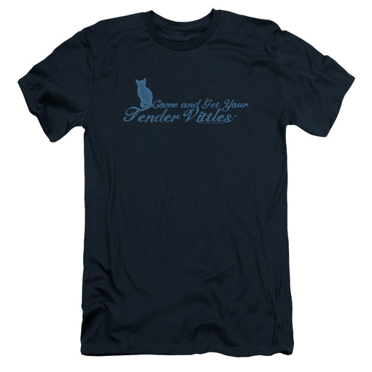 Tender Vittles Come And Get Em Slim Fit Mens T Shirt Navy