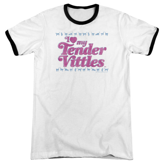 Tender Vittles Love Heather Ringer Mens T Shirt White Black