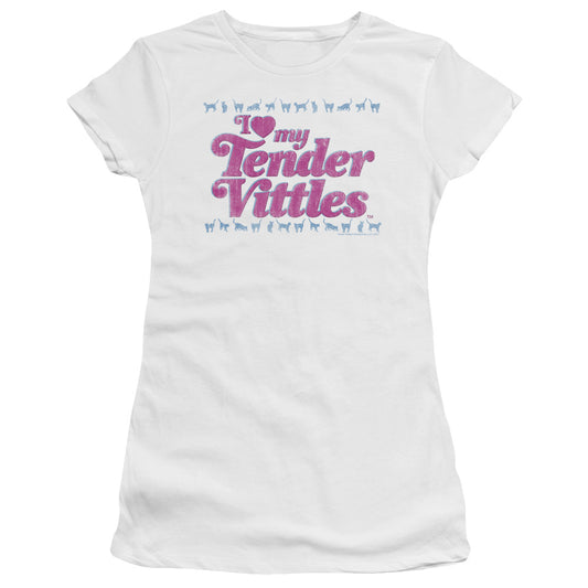 Tender Vittles Love Junior Sheer Cap Sleeve Womens T Shirt White