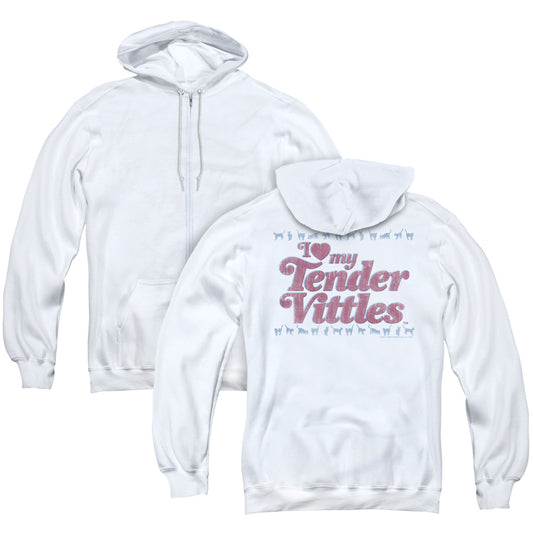 Tender Vittles Love Back Print Zipper Mens Hoodie White