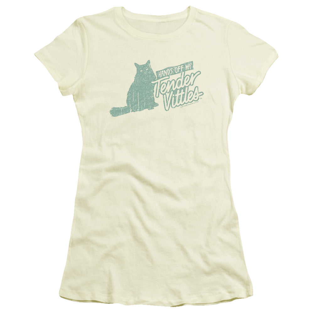 Tender Vittles Hands Off Junior Sheer Cap Sleeve Womens T Shirt Cream