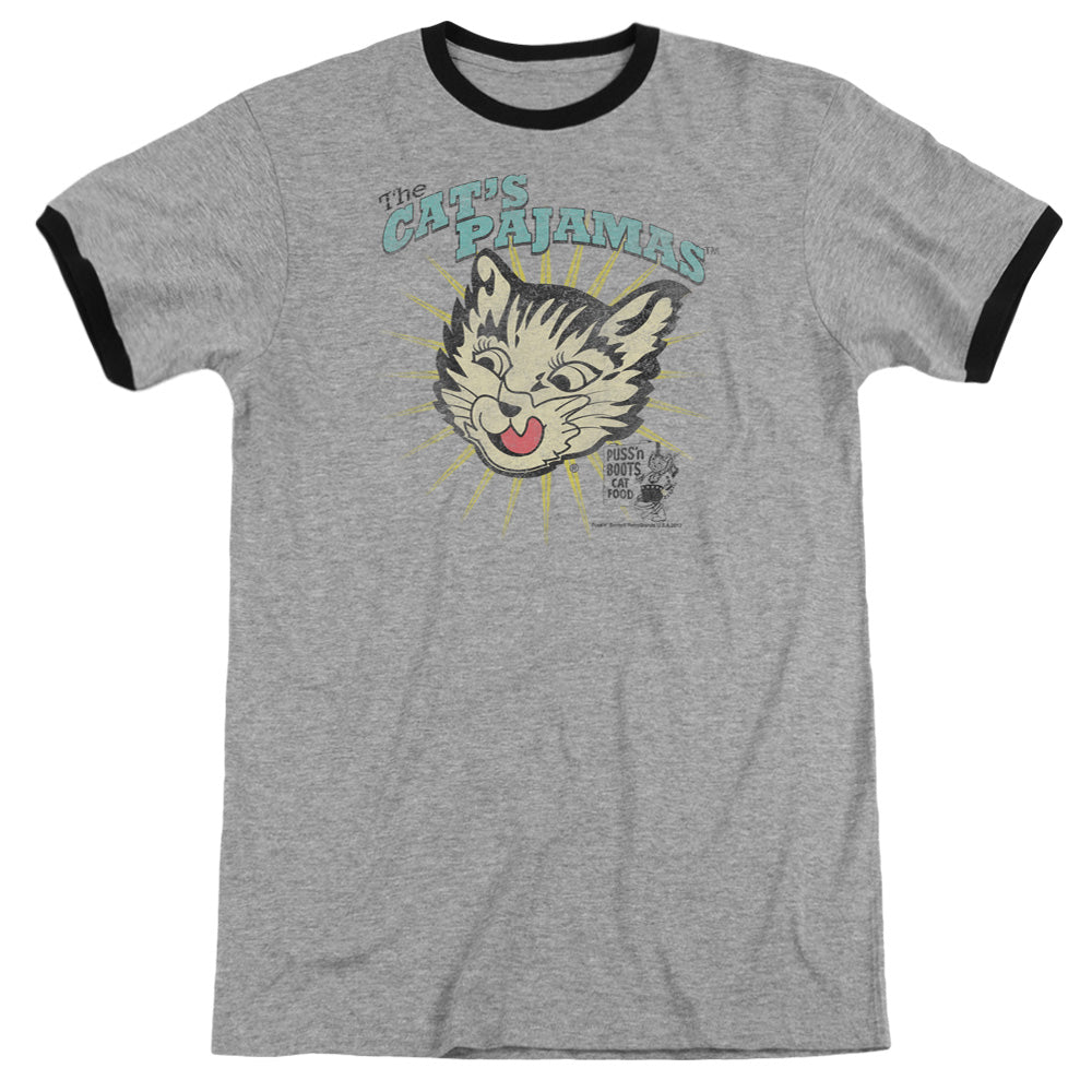 Puss N Boots Cats Pajamas Heather Ringer Mens T Shirt Heather Black