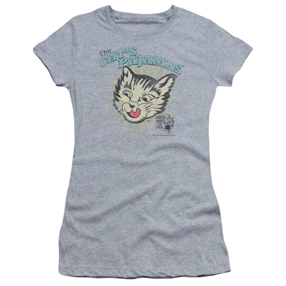 Puss N Boots Cats Pajamas Junior Sheer Cap Sleeve Womens T Shirt Athletic Heather