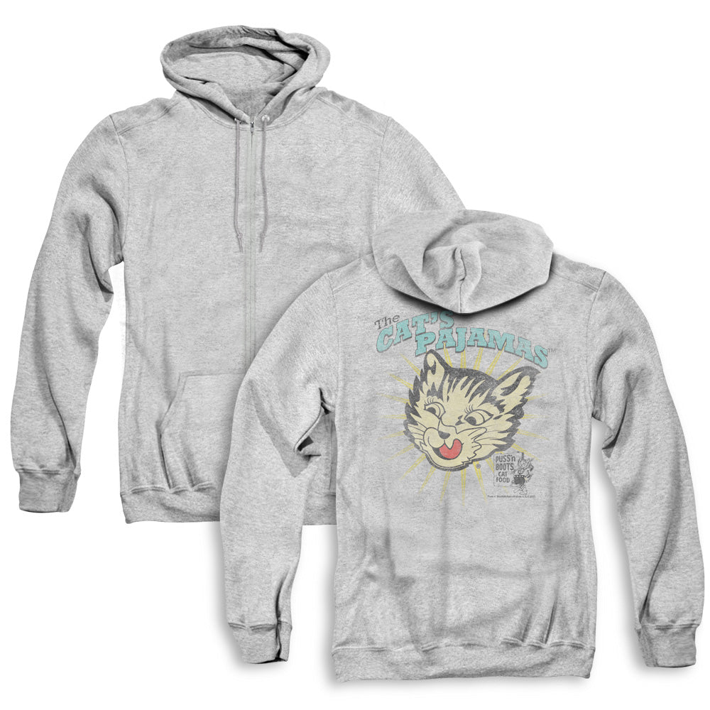 Puss N Boots Cats Pajamas Back Print Zipper Mens Hoodie Athletic Heather