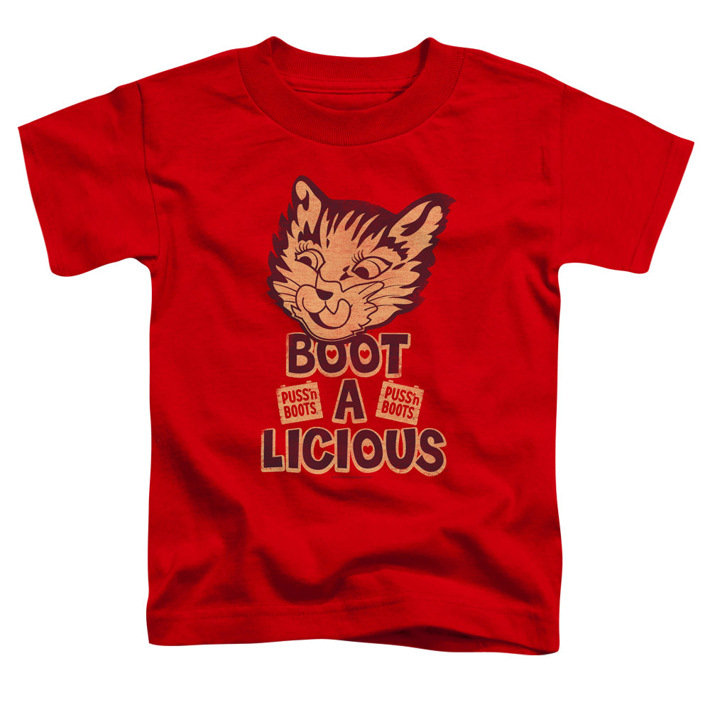 Puss N Boots Boot A Licious Toddler Kids Youth T Shirt Red