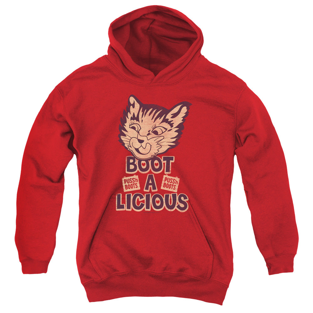 Puss N Boots Boot A Licious Kids Youth Hoodie Red