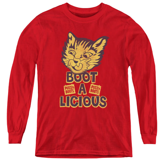 Puss N Boots Boot A Licious Long Sleeve Kids Youth T Shirt Red