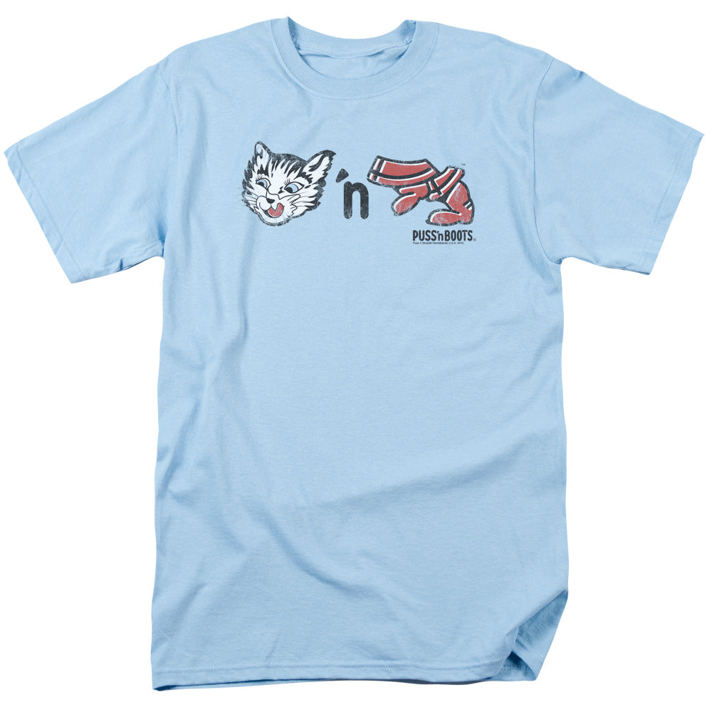 Puss N Boots Rebus Logo Mens T Shirt Light Blue