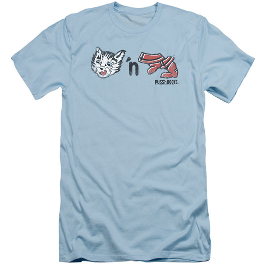 Puss N Boots Rebus Logo Slim Fit Mens T Shirt Light Blue