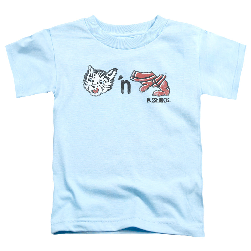 Puss N Boots Rebus Logo Toddler Kids Youth T Shirt Light Blue