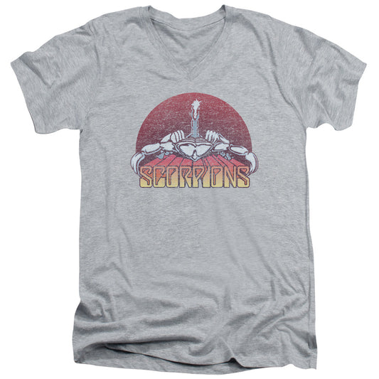 Scorpions Scorpions Color Logo Distressed Mens Slim Fit V-Neck T Shirt Athletic Heather