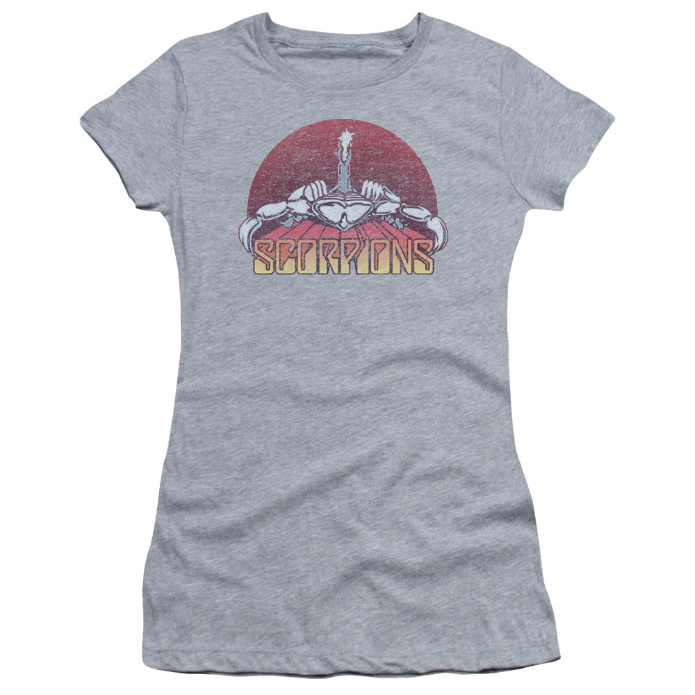 Scorpions Scorpions Color Logo Distressed Junior Sheer Cap Sleeve Womens T Shirt Athletic Heather