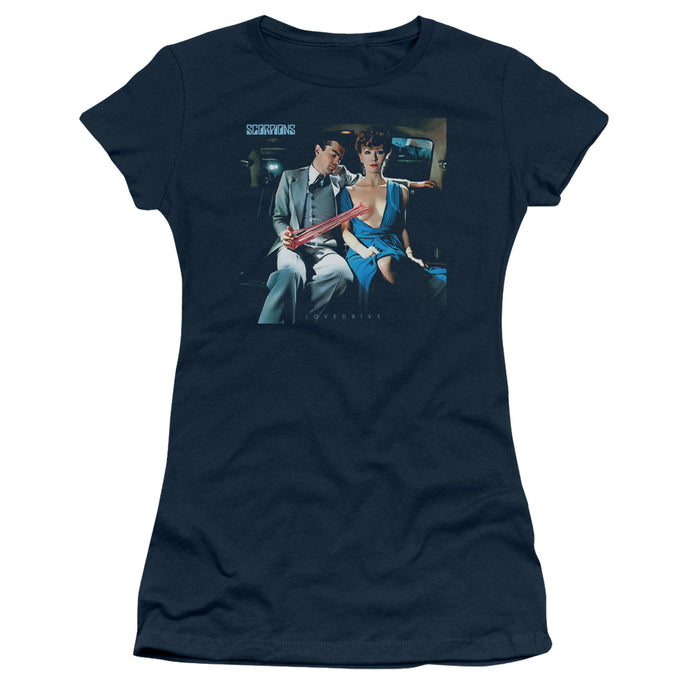 Scorpions Lovedrive Junior Sheer Cap Sleeve Womens T Shirt Navy Blue