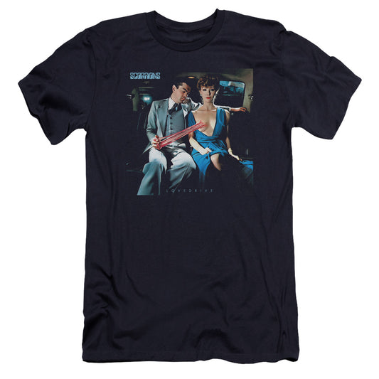 Scorpions Lovedrive Premium Bella Canvas Slim Fit Mens T Shirt Navy Blue