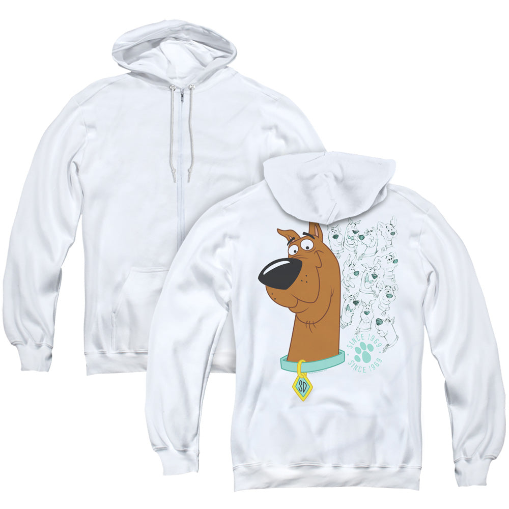 Scooby Doo Evolution Of Scooby Doo Back Print Zipper Mens Hoodie White