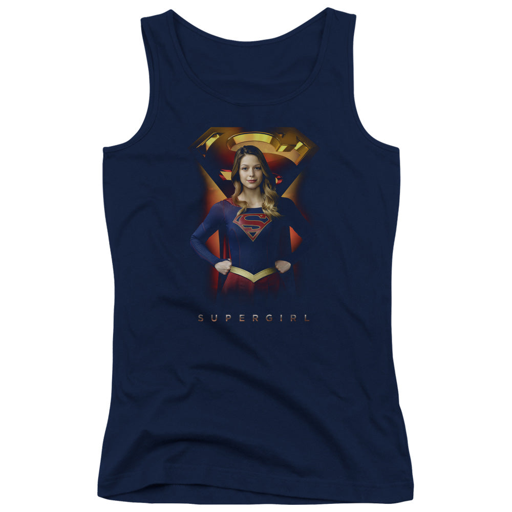 Supergirl Standing Symbol Womens Tank Top Shirt Navy