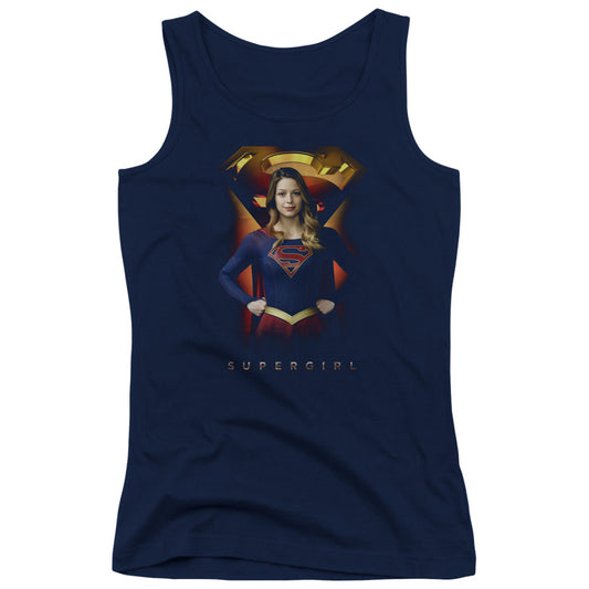 Supergirl Standing Symbol Womens Tank Top Shirt Navy