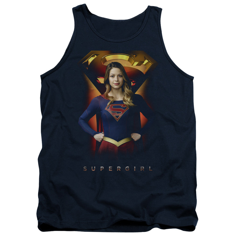 Supergirl Standing Symbol Mens Tank Top Shirt Navy