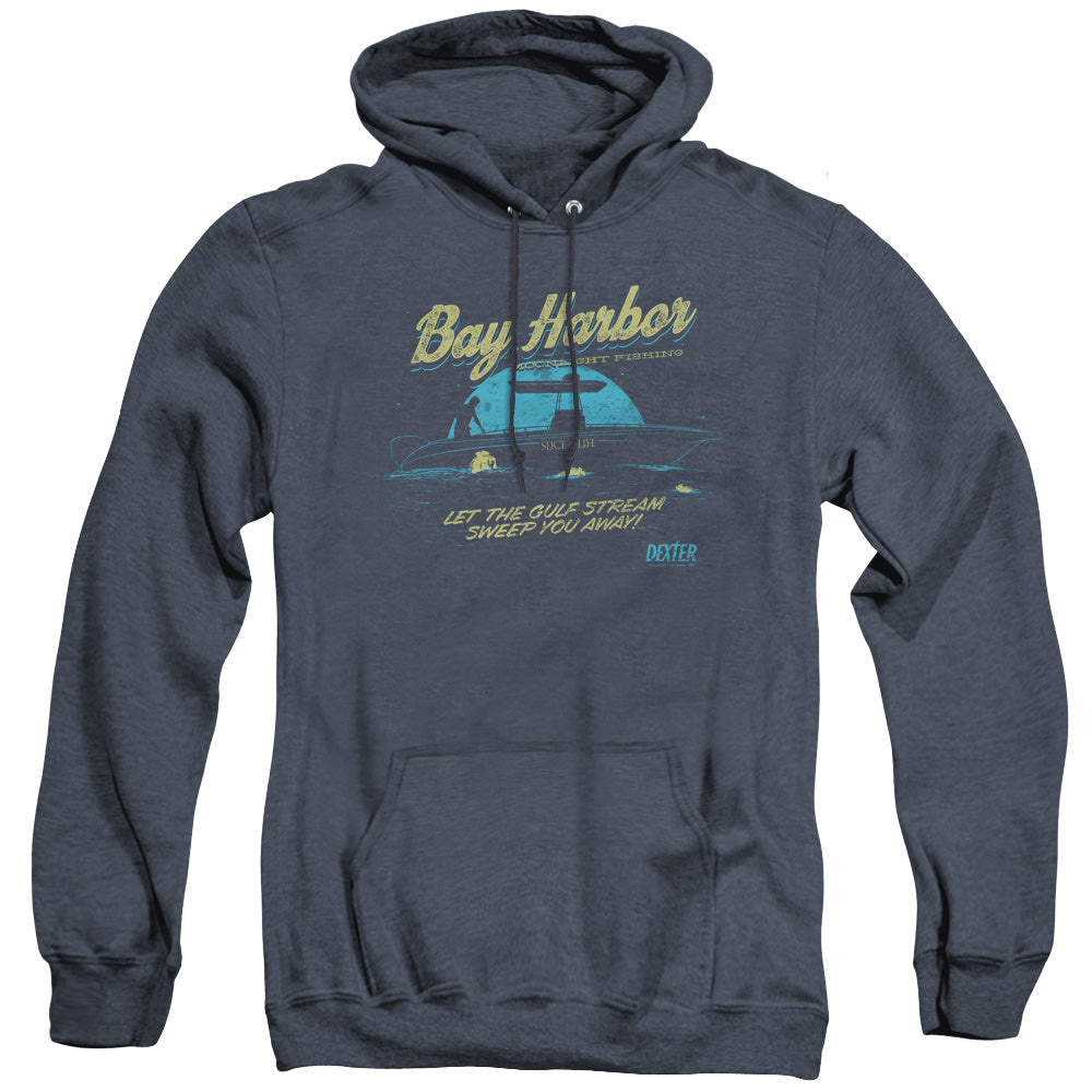 Dexter Moonlight Fishing Mens Heather Hoodie Navy Officially Licensed