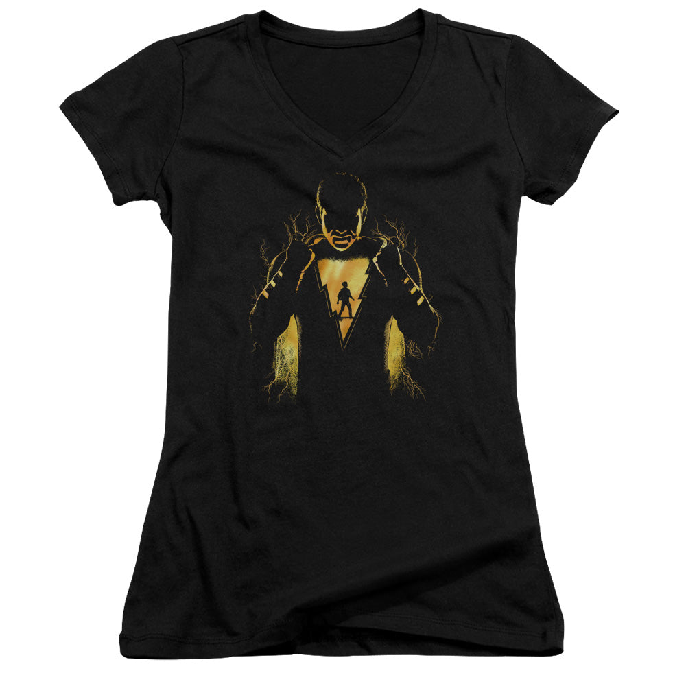 Shazam Movie Whats Inside Junior Sheer Cap Sleeve V Neck Womens T Shirt Black