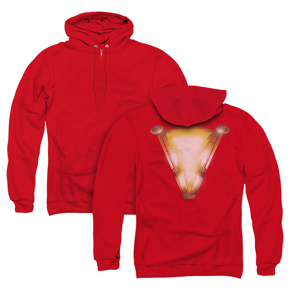 Shazam Movie Bolt Back Print Zipper Mens Hoodie Red