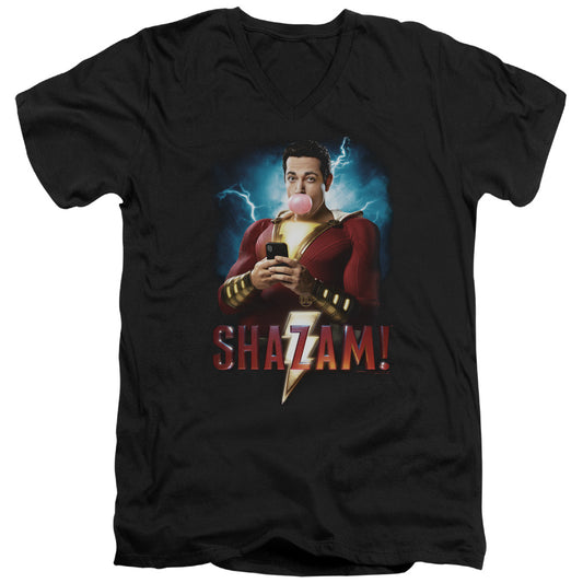 Shazam Movie Blowing Up Mens Slim Fit V Neck T Shirt Black