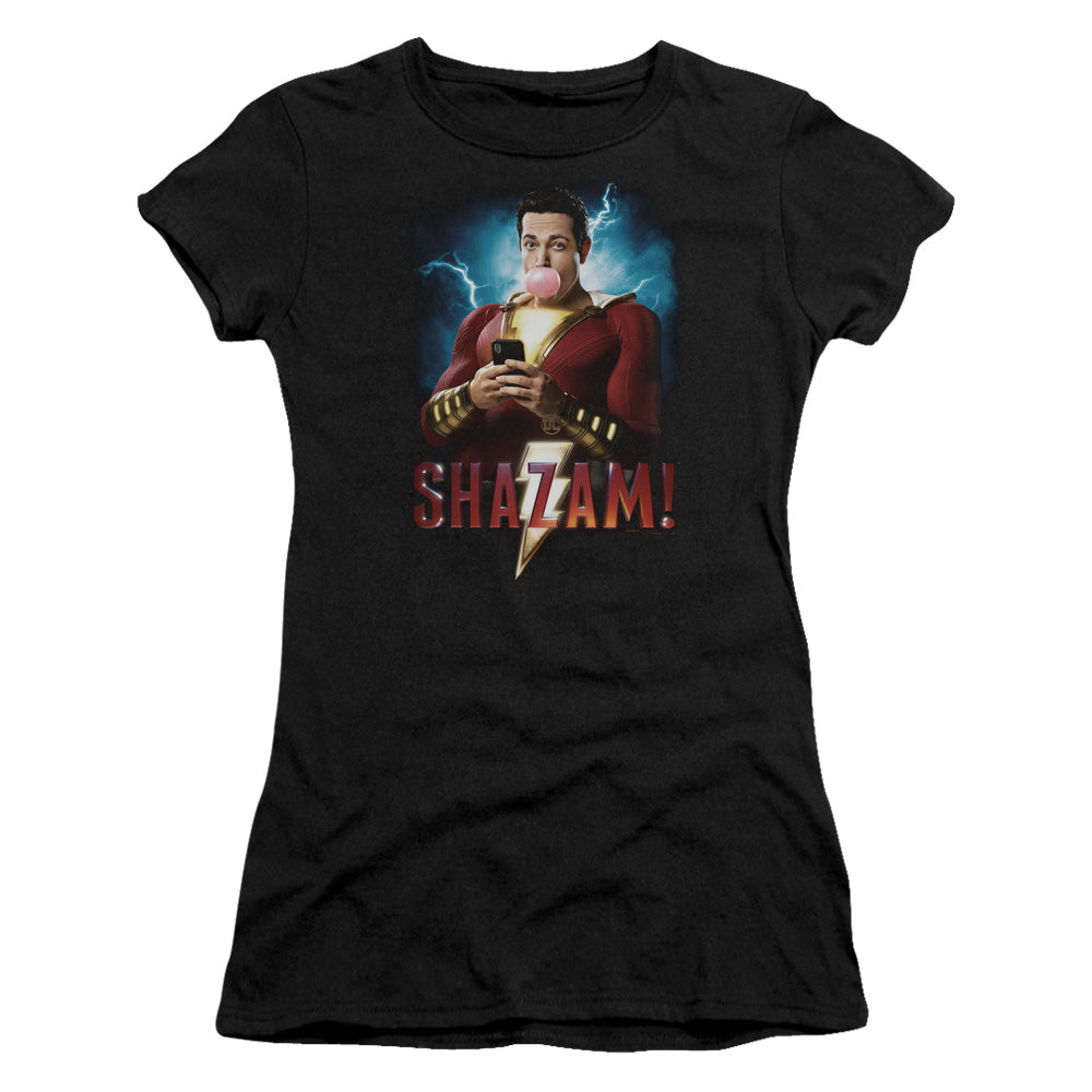 Shazam Movie Blowing Up Junior Sheer Cap Sleeve Womens T Shirt Black