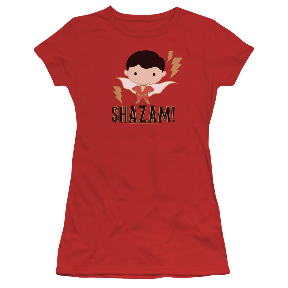 Shazam Movie Shazam Chibi Junior Sheer Cap Sleeve Womens T Shirt Red