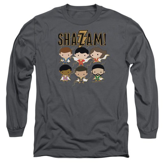 Shazam Movie Chibi Group Mens Long Sleeve Shirt Charcoal