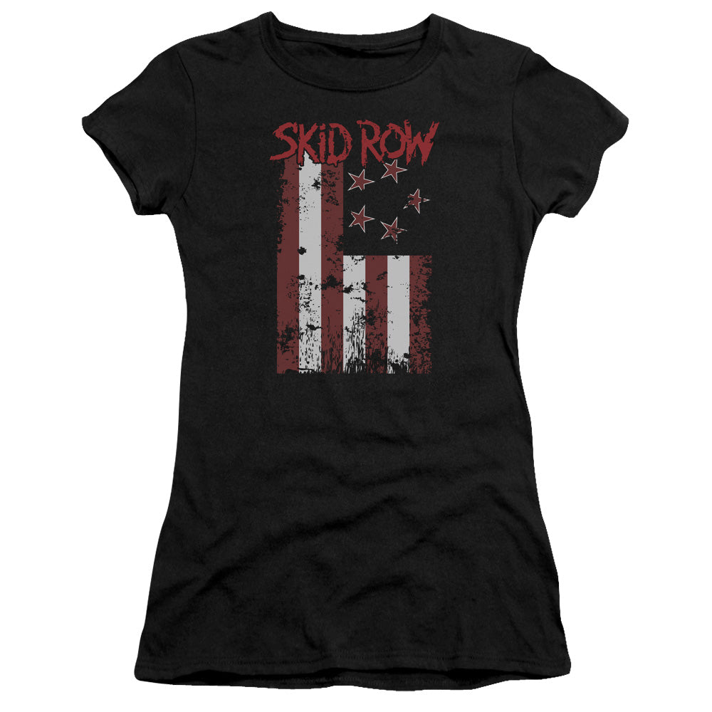 Skid Row Flagged Junior Sheer Cap Sleeve Womens T Shirt Black