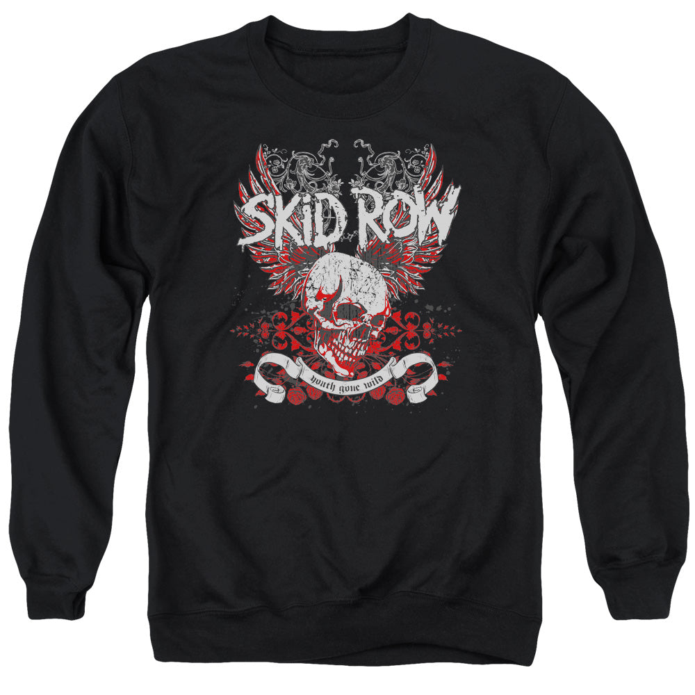 Skid Row Winged Skull Mens Crewneck Sweatshirt Black