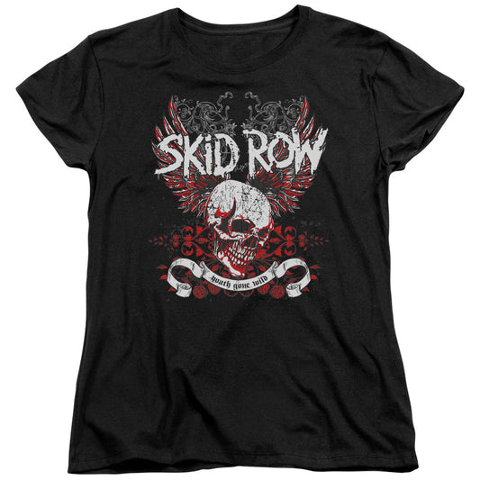 Skid Row Winged Skull Womens T Shirt Black