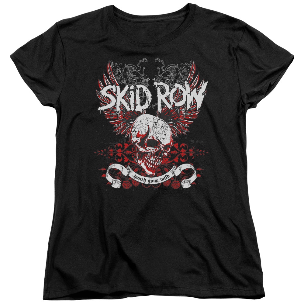 Skid Row Winged Skull Womens T Shirt Black