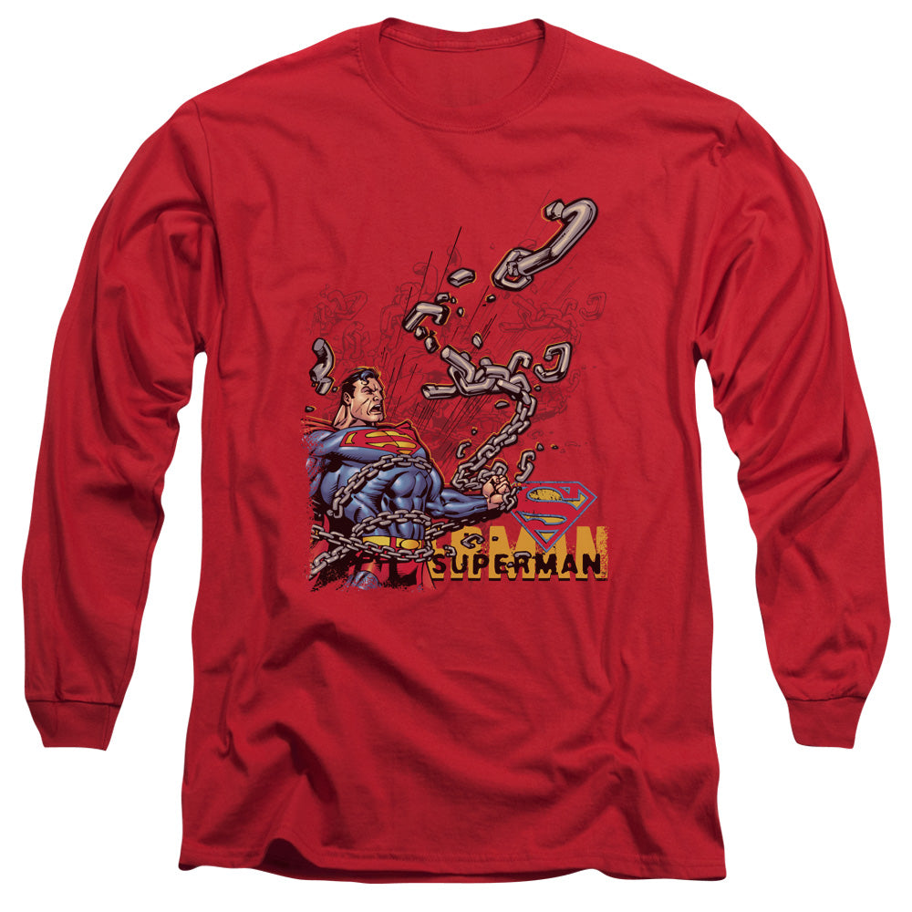 Superman Breaking Chains Mens Long Sleeve Shirt Red