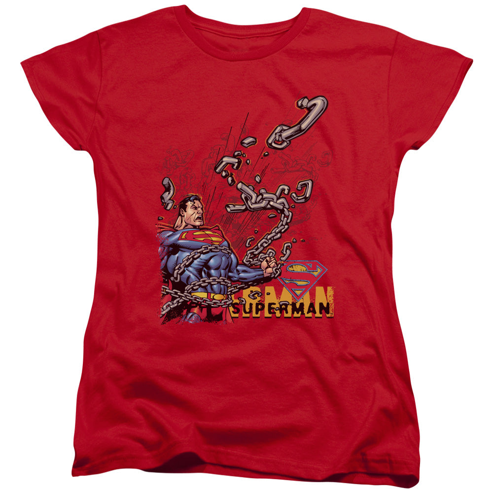 Superman Breaking Chains Womens T Shirt Red