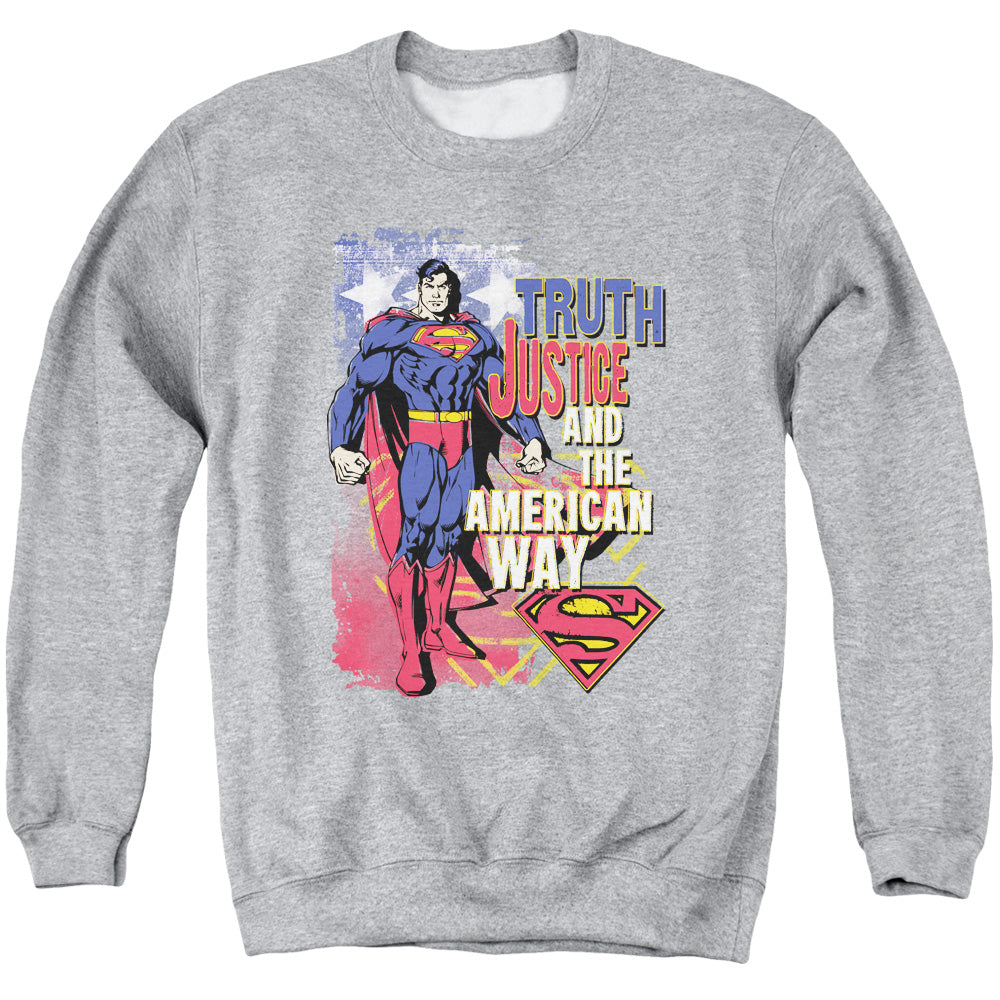 Superman Truth Justice Mens Crewneck Sweatshirt Athletic Heather