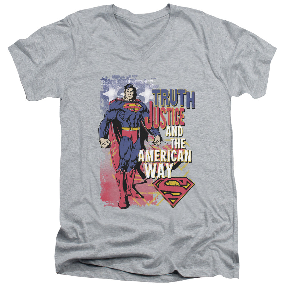 Superman Truth Justice S S Adult V Neck Athletic Heather