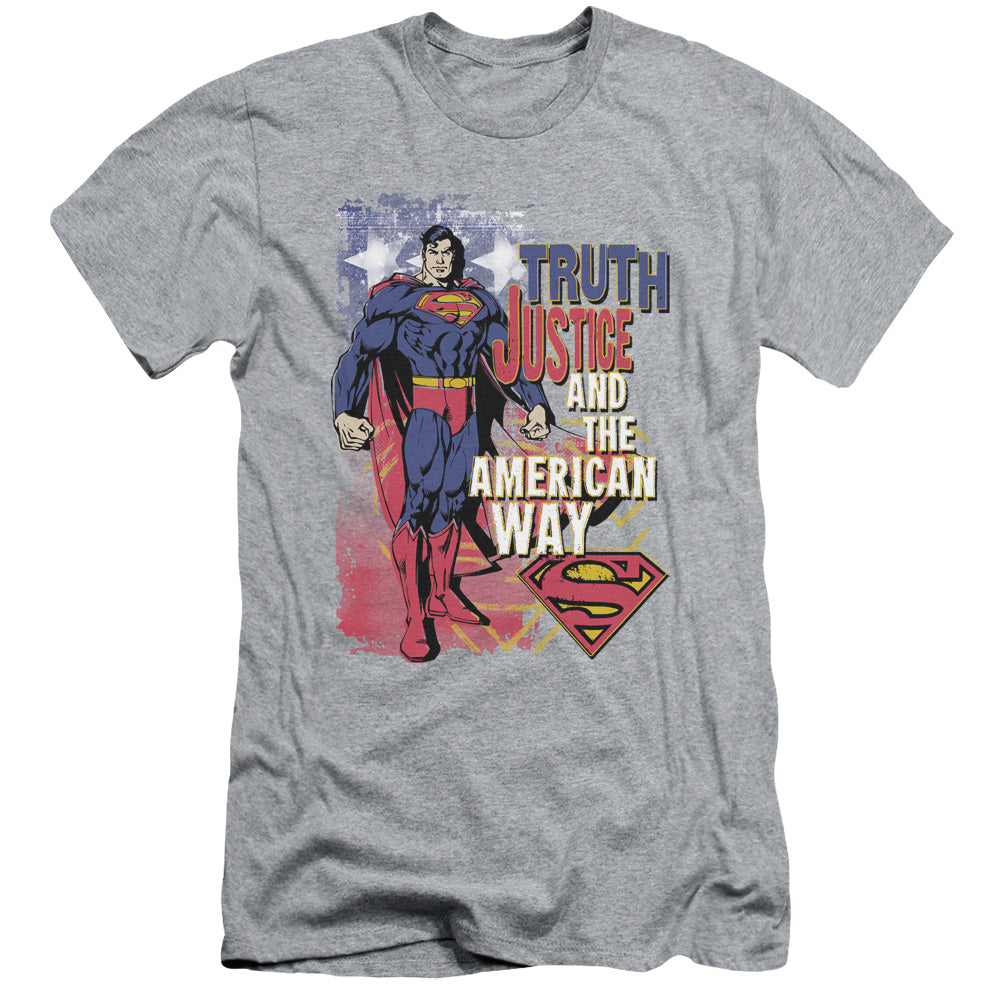 Superman Truth Justice Slim Fit Mens T Shirt Athletic Heather