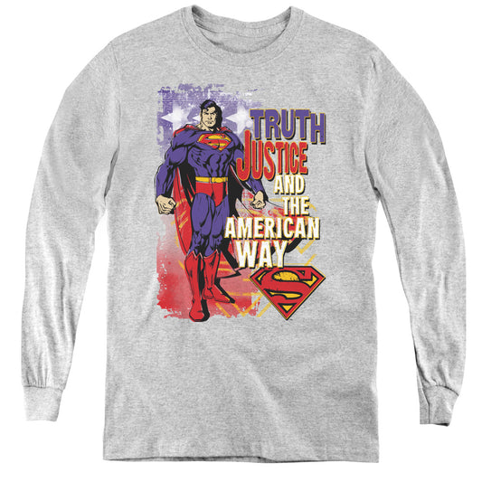 Superman Truth Justice Long Sleeve Kids Youth T Shirt Athletic Heather