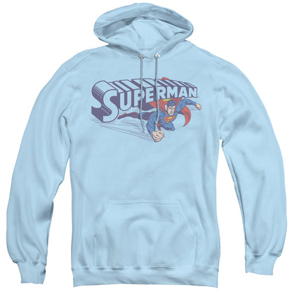 Superman Under Logo Mens Hoodie Light Blue