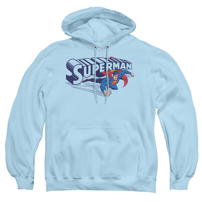 Superman Under Logo Mens Hoodie Light Blue