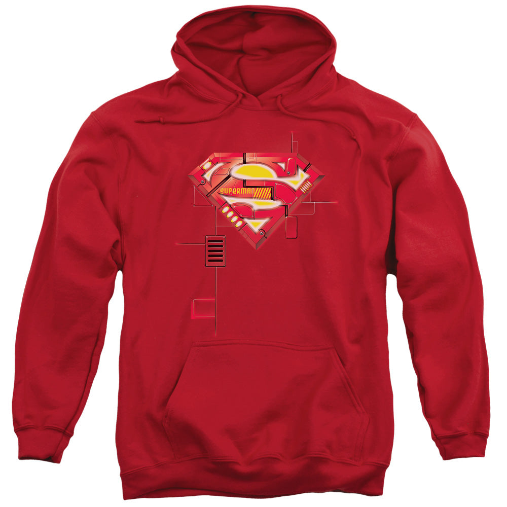 Superman Super Mech Shield Mens Hoodie Red