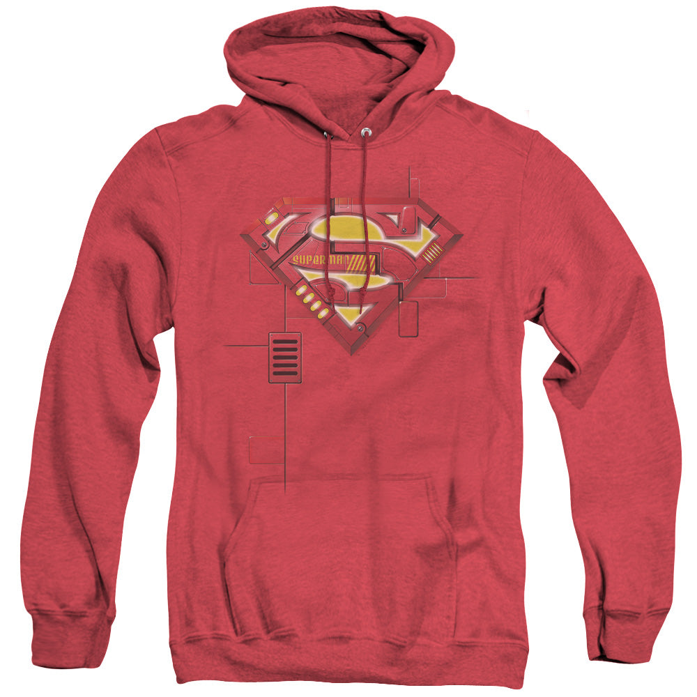 Superman Super Mech Shield Mens Heather Hoodie Red