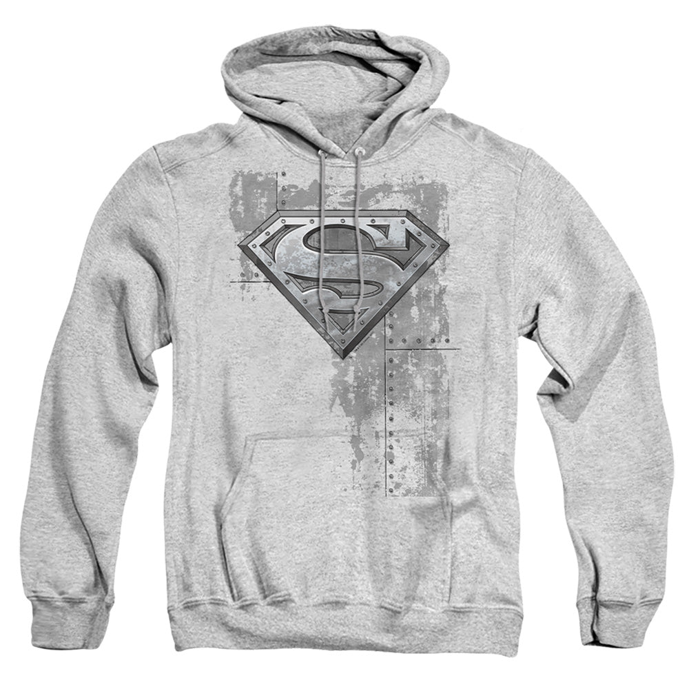 Superman Riveted Metal Mens Hoodie Athletic Heather