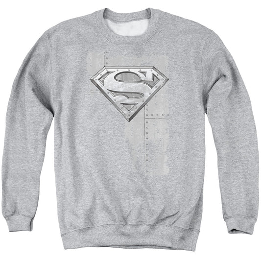 Superman Riveted Metal Mens Crewneck Sweatshirt Athletic Heather