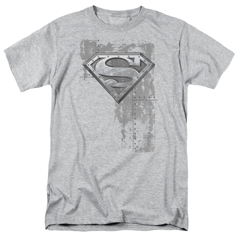 Superman Riveted Metal Mens T Shirt Athletic Heather